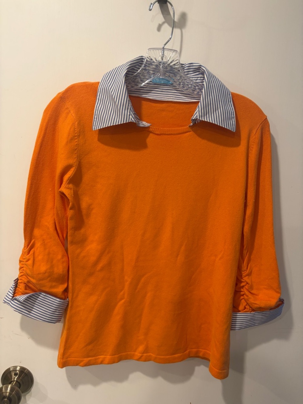 J. McLaughlin Striped Collar Orange Layered-Look Top size Small 3/4 sleeves